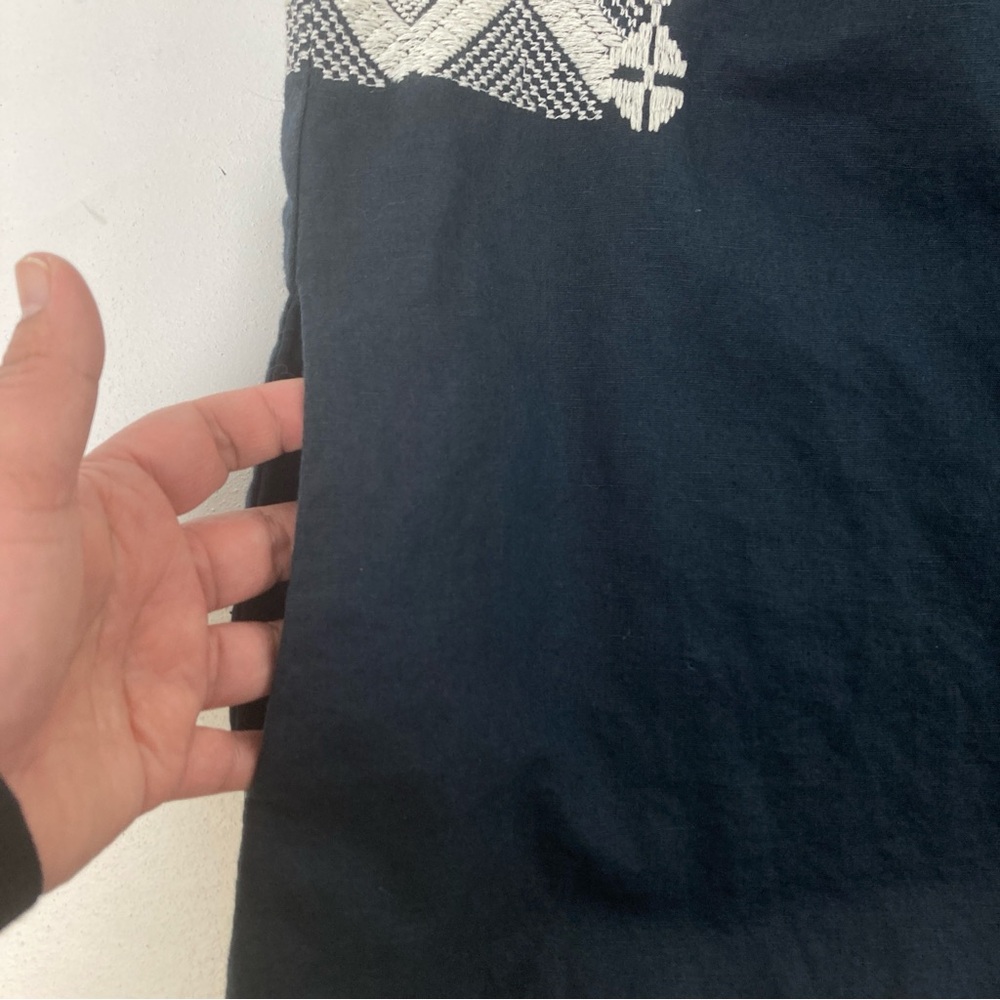Madewell Stitchtake Dress XS Navy Blue Western Linen Blend Embroidered Sleeveles - Picture 6 of 15